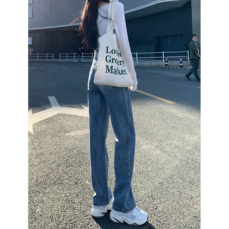 Women's High-Waisted Wide-Leg Jeans, Women's Spring Wear, New Loose Straight-Legged Small Man, Thin and Mopping Long Pants