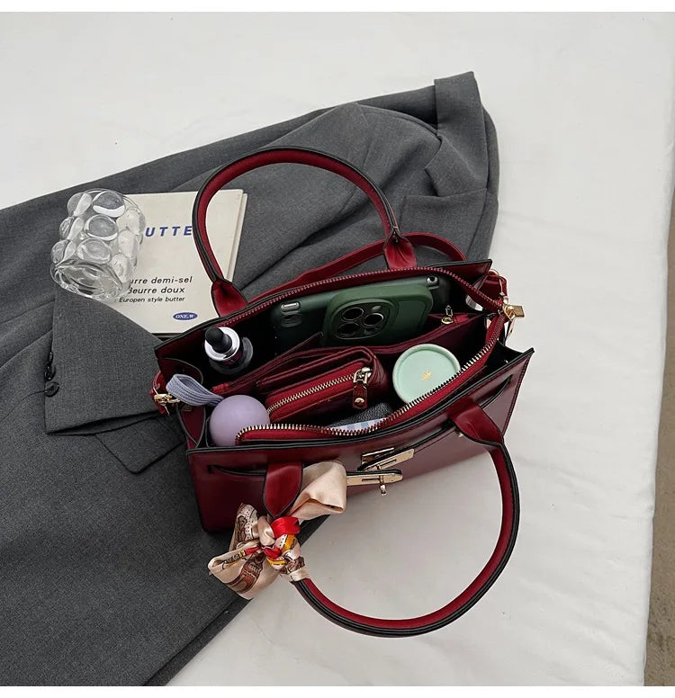 2025 New! Women's Red Tote Bag - Light Luxury, Large Capacity, Elegant Design, Versatile for Work & Party, Premium PU Leather