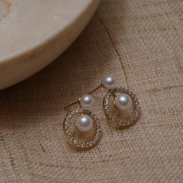 Upscale 14k Gold Jewelry Real Gold  Earrings Zircon Pearl Twist Luxury Stud Earrings for Women Brincos Pendientes Bijoux
