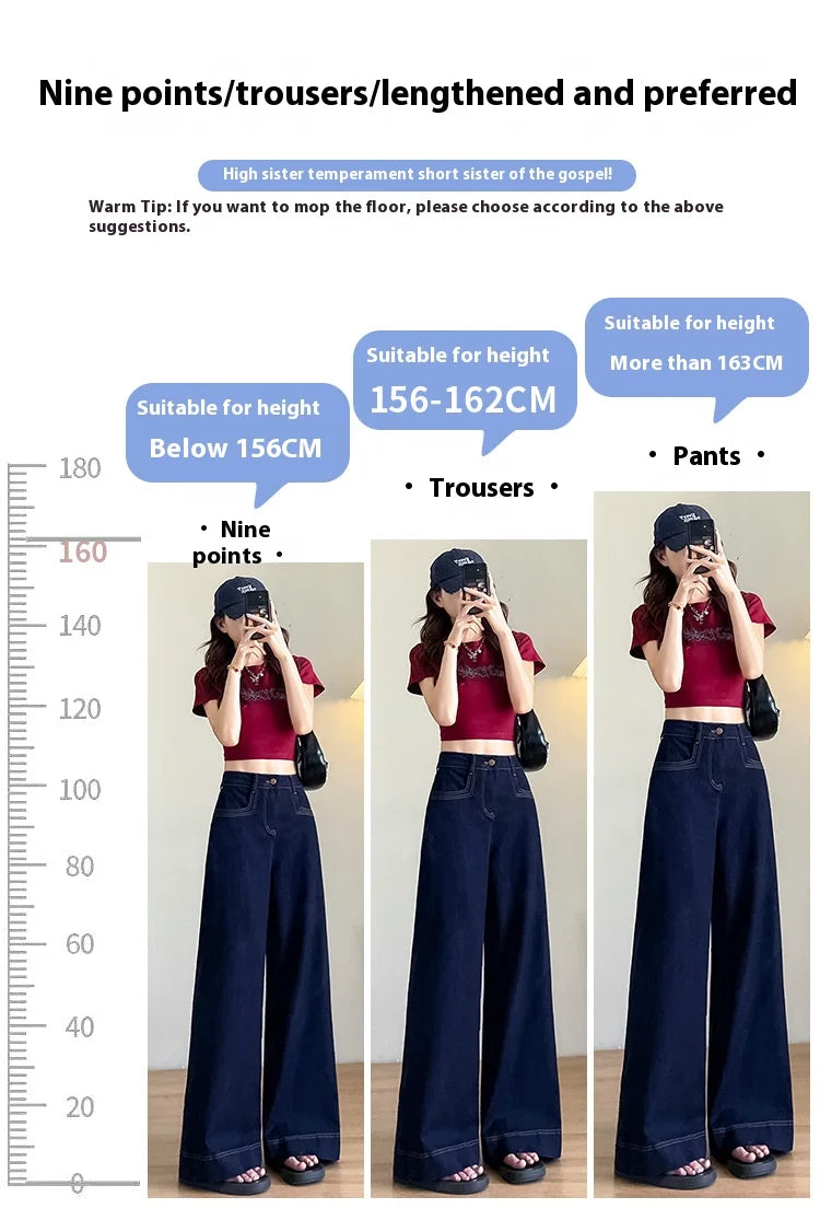 Women's New Jeans Dark Blue Wide Leg Loose Jeans Female Spring and Fall New High-Waisted Loose Straight Jeans Wide Leg Pants