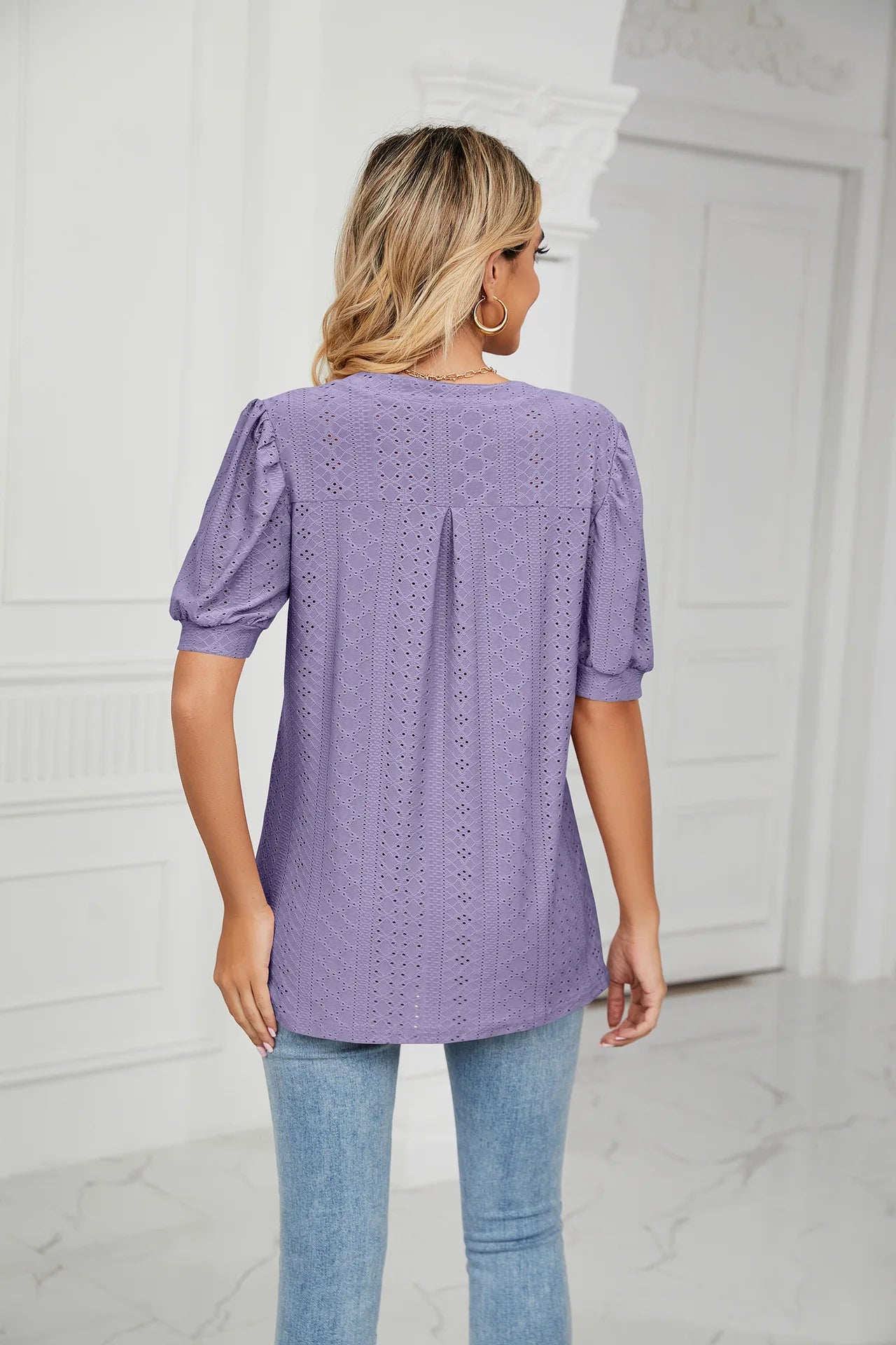 Womens Tops V Neck Ruffle Sleeve Blouses Short Sleeve Casual Tops T-Shirts for Women Autumn Winter