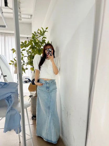 Long Denim Skirt Women 2024 Summer New Arrivals Heart Pattern High Waist A Line Jean Skirt For Women Streetwear Maxi Skirts