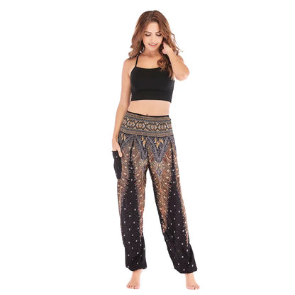 Women's Yoga Pants Printed Ethnic Style Loose Yoga Trousers Bloomers High Waist Fitness Sports Crotch Dance  Sweatpants