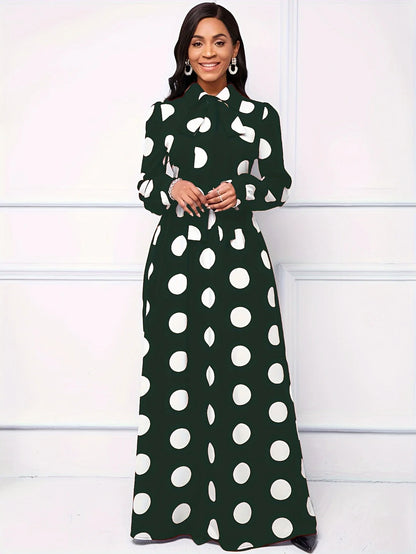 Casual Dresses Elegant Women Long Dress Sleeve Female Robe Bow Knot Polka Dots Girl's Vestidos Lady's Maxi Dresses