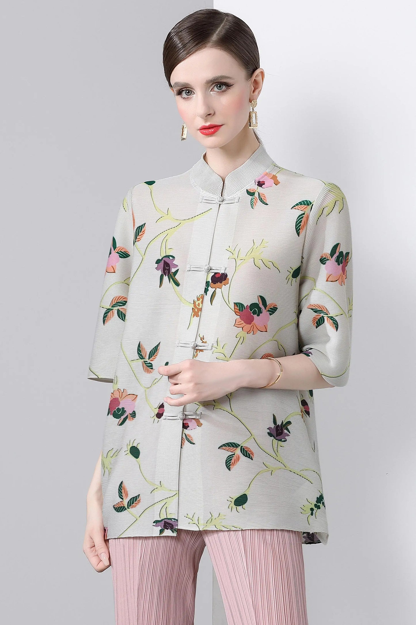 Pleated Tops for Women Summer Printed Shirts Loose Mom Wear Commuter Printed Short Sleeves Women Clothes