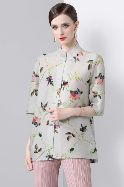 Pleated Tops for Women Summer Printed Shirts Loose Mom Wear Commuter Printed Short Sleeves Women Clothes