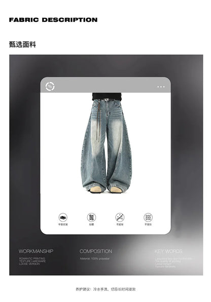 Women Blue Jeans Cargo Pants Streetwear High Waist American Wide Leg Pants Fashion Y2K Style Female Winter Straight Trousers