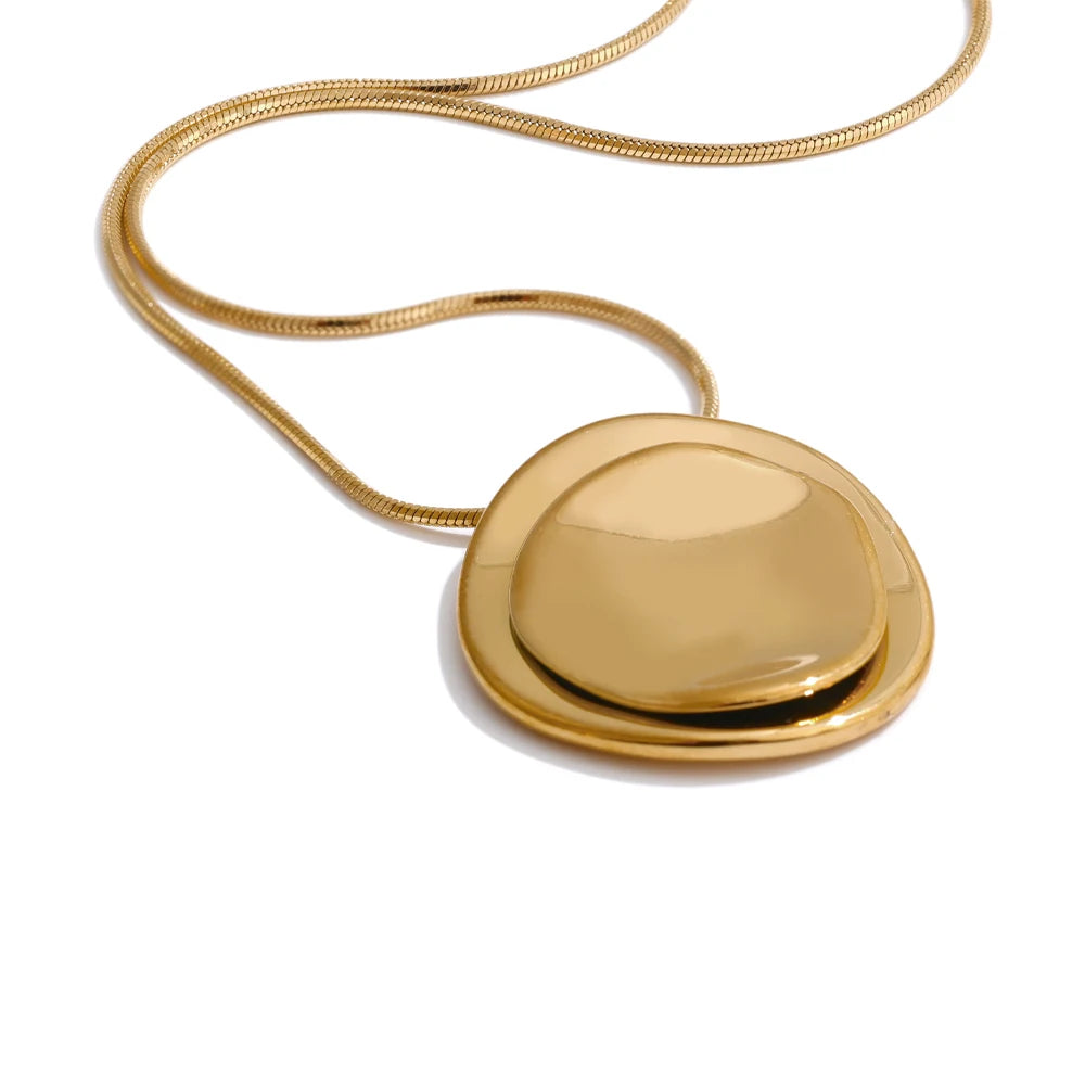 NiNice Necklaces for Women 316L Stainless Steel Original Double Circle Overlay Pendant Personalized Sweater Chain Fashionable