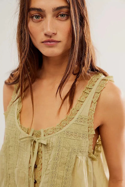 Sleeveless Tank Tops For Women Blouses Summer Boho Beach Wear 100%Cotton Splicing lace Shirts Loose Casual Ladies Blusas Camis