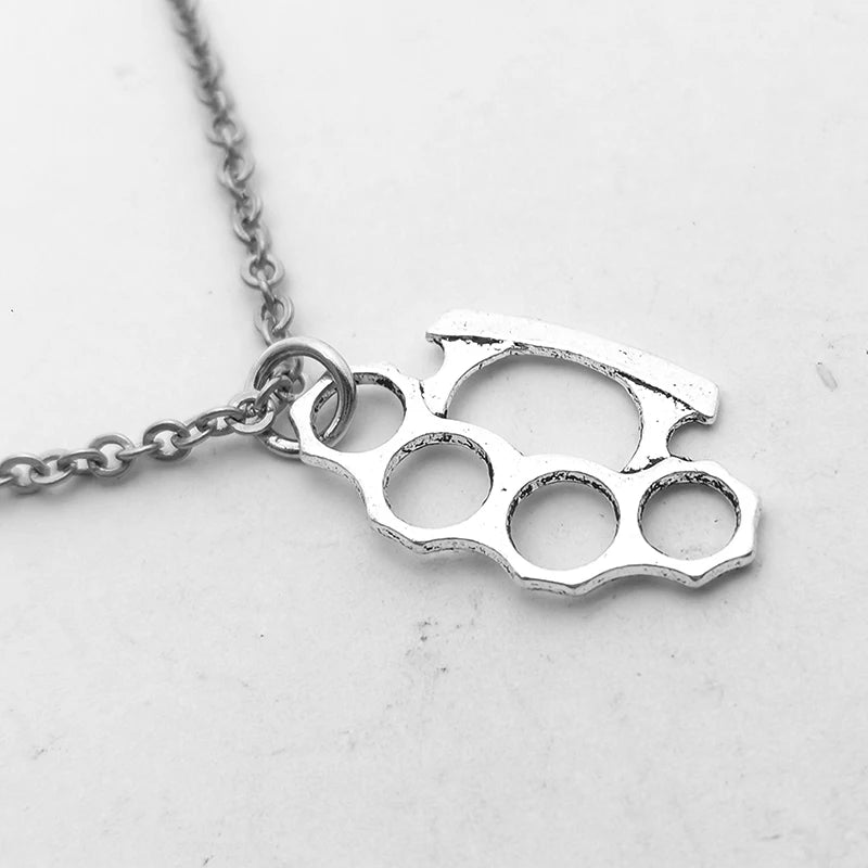 Brass Knuckles Pendant Necklace for Women Men Neck Chain Vintage Summer Gothic Goth Jewelry Trend 2022 Accessories Holiday Gifts