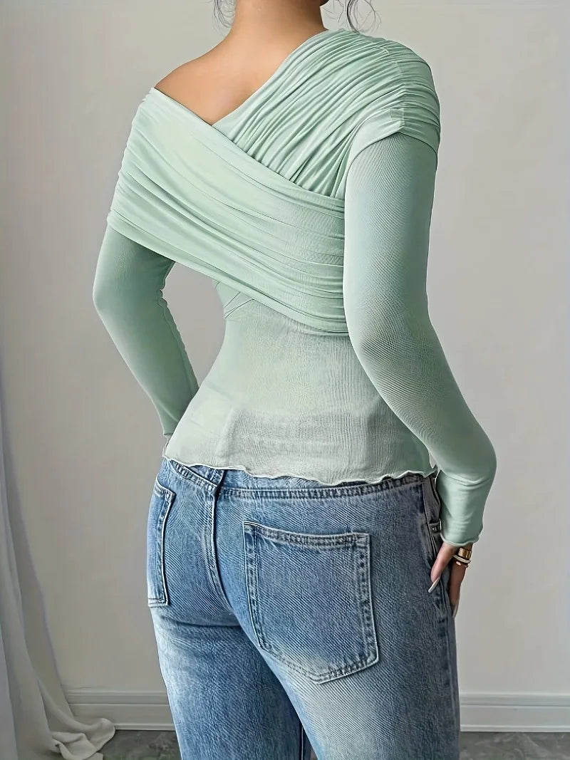 Women's Tops Summer Casual Fashion V-Neck Long Sleeve Strapless Top T-Shirt Women Clothing Feminist Shirt Harajuku Y2k Top