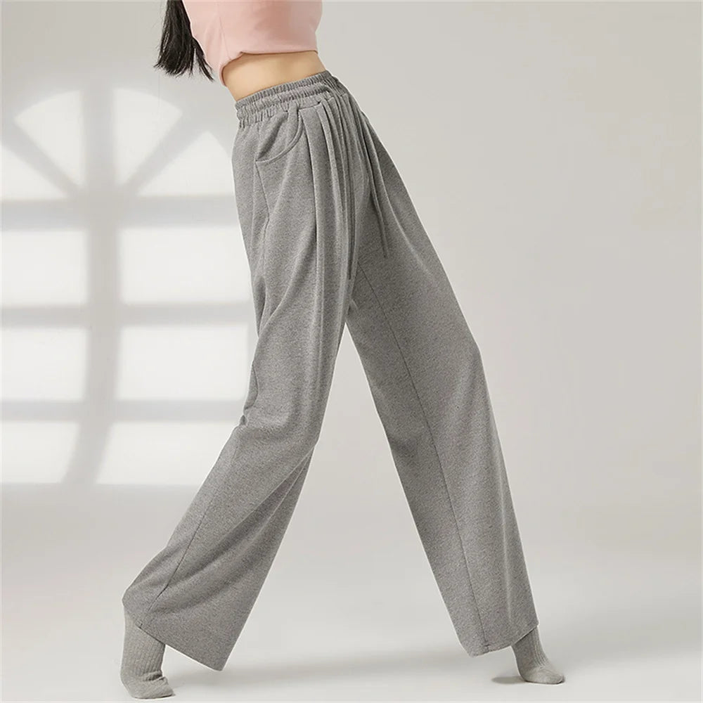 Women Loose Yoga Pants Autumn Soft Drawstring High Waist Modern Dance Sport Wide Leg Clothes Classical Dancing Training Trousers