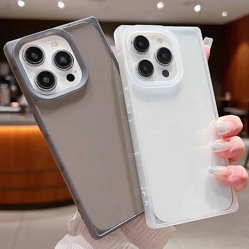 Rectangular Clear Case For iPhone 16 15 Pro Max 14 Plus 13 12 Pro Max 11 Shockproof Camera Lens Protection Soft TPU Phone Cover