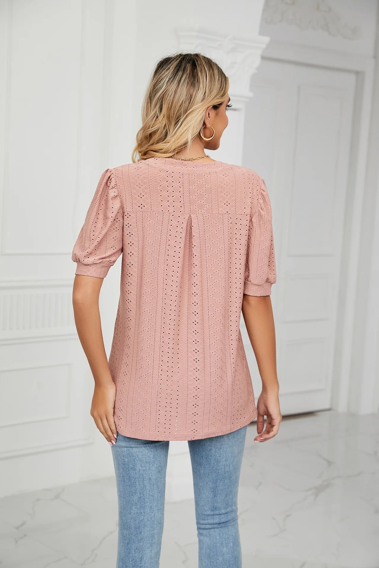 Womens Tops V Neck Ruffle Sleeve Blouses Short Sleeve Casual Tops T-Shirts for Women Autumn Winter