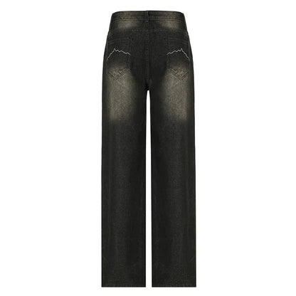 Low Waist Jeans for Women Goth Y2k Style Baggy Jeans Punk New Jeans Wide Leg Denim Pants Kpop Casual Loose Streetwear