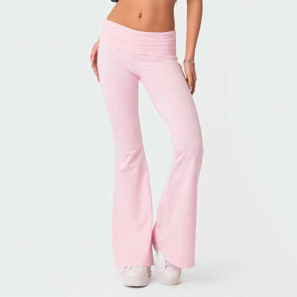 Long Pants Women Fashion Trousers Solid Elastic Leggings Flare Bottoms High Waist Wide Leg Athletic Yoga Bell Pants Summer