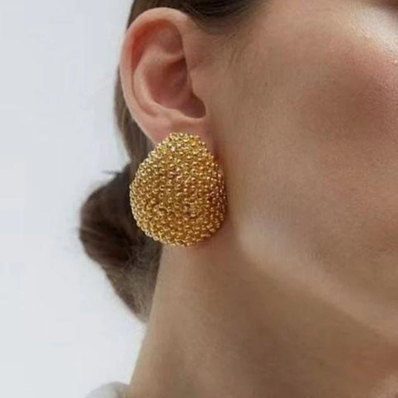 Modern Jewelry Popular Design Bead Feeling Metal Oval Teardrop Earrings For Women Party Gifts Exaggerative Ear Accessories