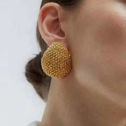 Modern Jewelry Popular Design Bead Feeling Metal Oval Teardrop Earrings For Women Party Gifts Exaggerative Ear Accessories