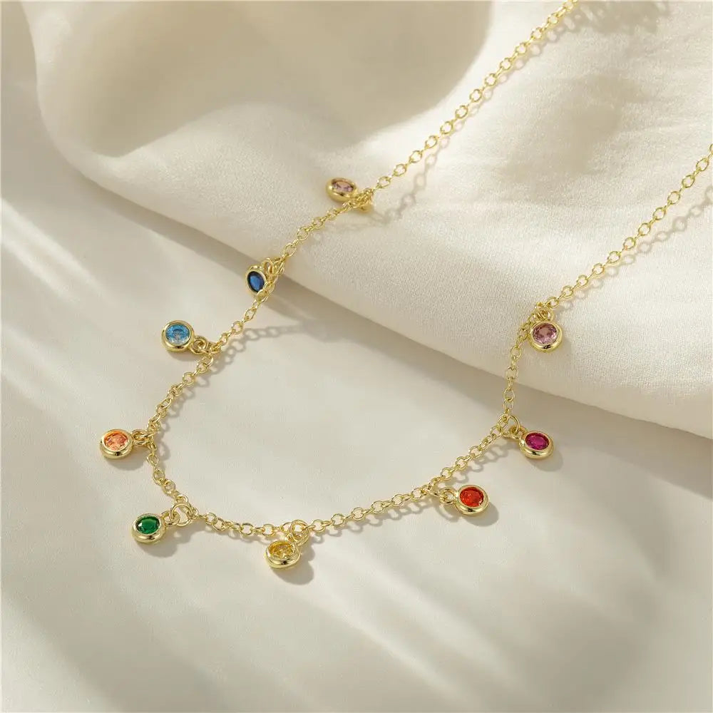 LENNIK 925 Sterling Silver French Elegant Round Fine Versatile Color Zirconium Women's Necklace Fashion Exquisite Chains Jewelry