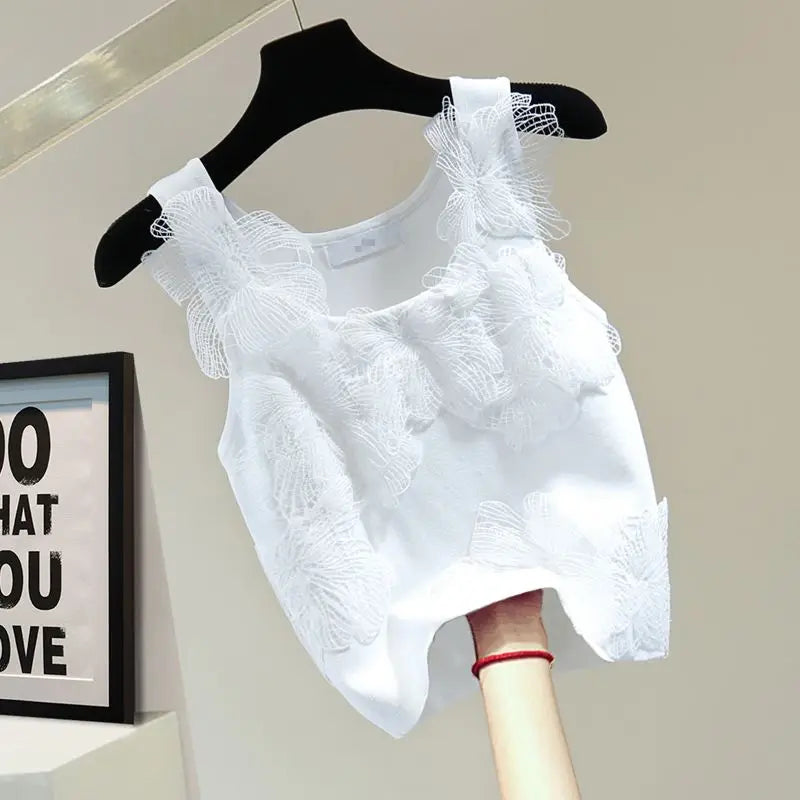 Sexy Crop Tops Women Heavy Embroidery Floral Tank 2025 Ropa Mujer Lace Butterfly Backless Tunic Vest Korean Summer Camis