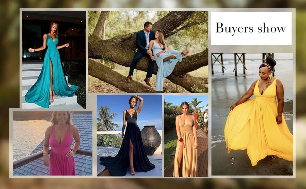 Women Evening Dresses 2023 Sister Group Sexy Split V Neck Backless Sleeveless Formal Wedding Party Prom Gowns Bridesmaid Vestido