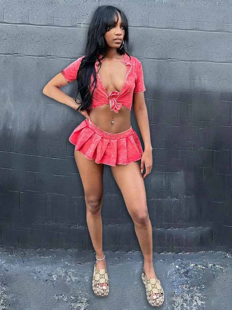 Skirt Sets Women 2 Piece Outfit Solid Color Streetwear Summer Outfit Ladies Wholesale Dropshipping