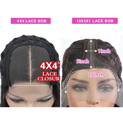 Glueless wigs Wear & Go Lace Front Human Hair Wigs For Women 8-18 Inch Brazilian Straight Short Bob 13X4  Lace Frontal Real Wig