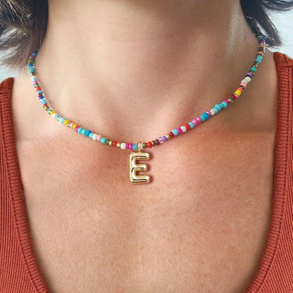 Colorful Initial Necklaces for Women Bubble Handmade Beaded Dainty Cute Beach Boho Necklace Trendy Jewelry Choker Necklace