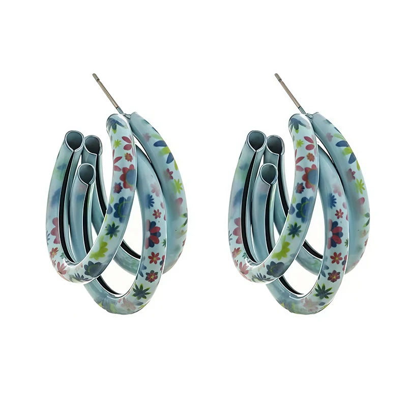 A Pair of Exaggerated Printed Three-ring C-shaped Earrings for Women, Suitable for Gifting and Fashionable Earrings