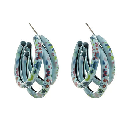 A Pair of Exaggerated Printed Three-ring C-shaped Earrings for Women, Suitable for Gifting and Fashionable Earrings