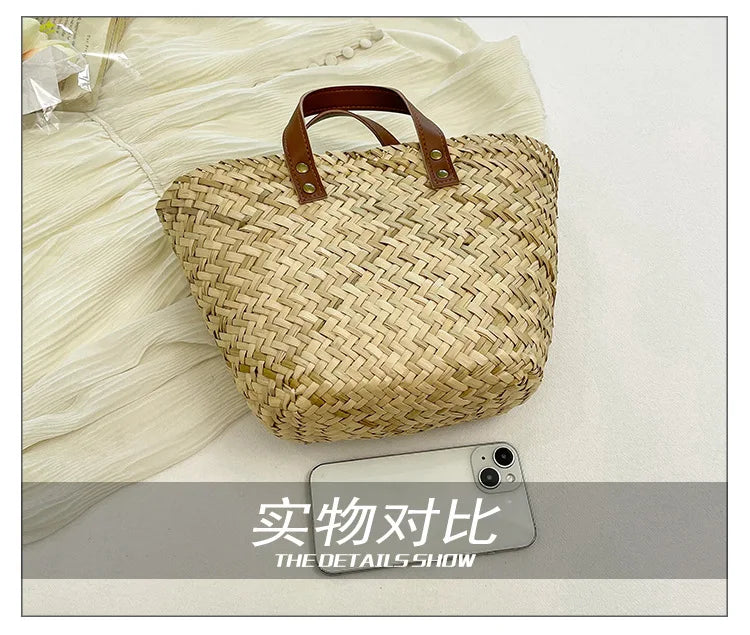 Wicker Woven Basket Bags for Women Handbag Summer Straw Rattan Bag Vacation Travel Beach Bag Handmade Bucket Bags Shopper Tote