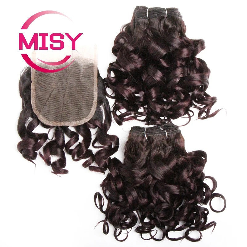 Curly Hair Bundles Brazilian Human Hair Weave 6 Bundles With Lace Closure Colored 1B/27/30/33/99J Short Hair Extension For Women