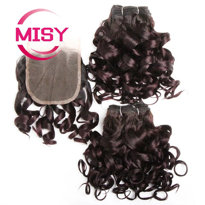 Curly Hair Bundles Brazilian Human Hair Weave 6 Bundles With Lace Closure Colored 1B/27/30/33/99J Short Hair Extension For Women