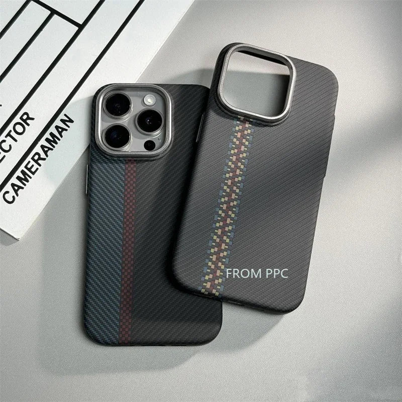 Carbon Fibre Magnetic Phone Case 16 Cover for iPhone 15 14 Pro Max Wireless Charging MagSafe Shell Alloy Camera Ring Armor Funda