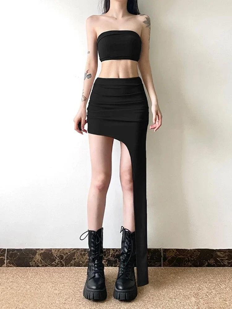 Slim Jupe Femme Été Korean Solid Color Skirts For Women Asymmetrical Y2k Clothes Fashion Clothing Sexy Mujer Conjuntos De Falda