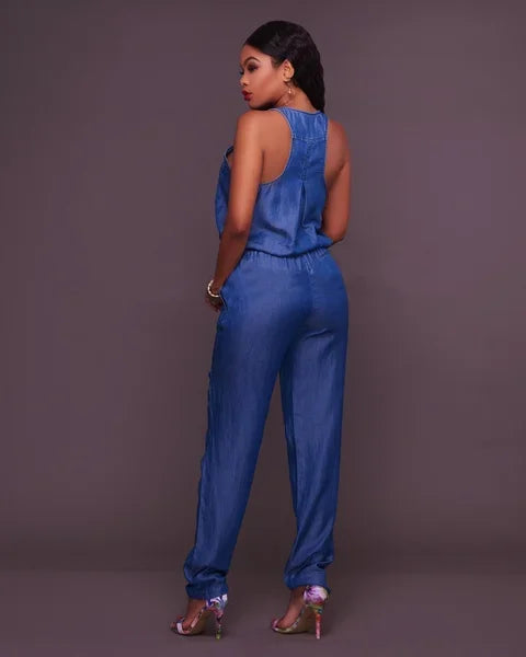 Denim Playsuit Sexy Women Elegant Blue Summer Casual Jeans Jumpsuit Romper