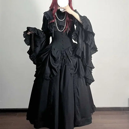 Japanese Skirts for Women 2025 Faldas Mujer De Moda High Waist A-line Jupe Lolita Style Patchwork Lace Vintage Long Skirt 49C903