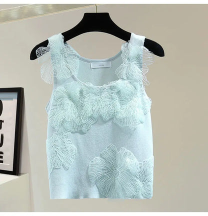 Sexy Crop Tops Women Heavy Embroidery Floral Tank 2025 Ropa Mujer Lace Butterfly Backless Tunic Vest Korean Summer Camis