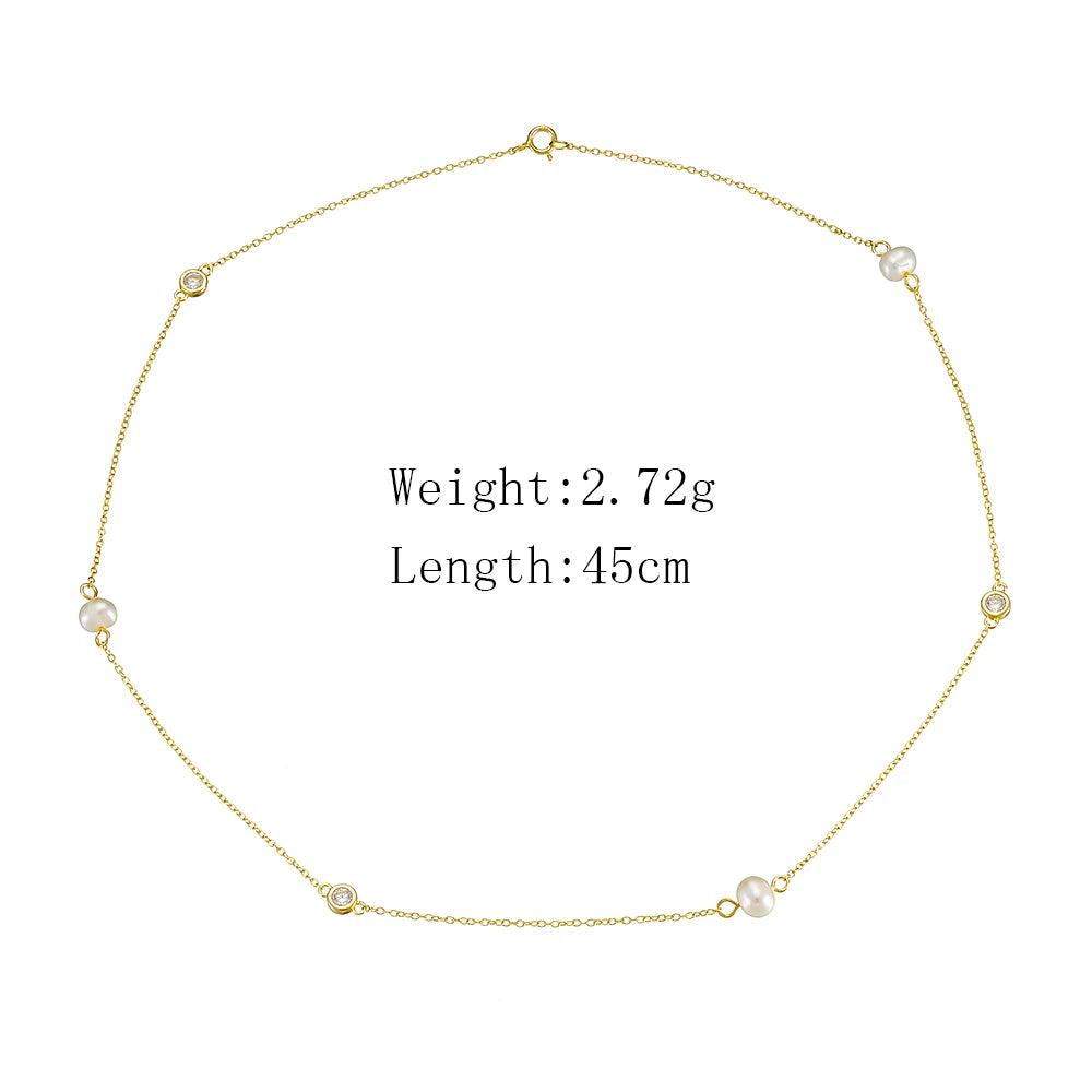 fashion jewelry 925 sterling silver necklaces natural freshwater pearl round zircon gold plated necklaces for women