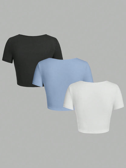 Woman T-shirt Square Neckline tops Short Sleeve crop tops for women girls sexy street wear  top tees