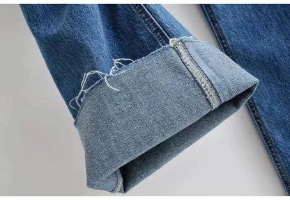 MiuKoMiYa Ripped Jeans For Women 2023 Streetwear Straight Denim Pants High Waist Long Denim Trousers Women Hollow Out Jeans