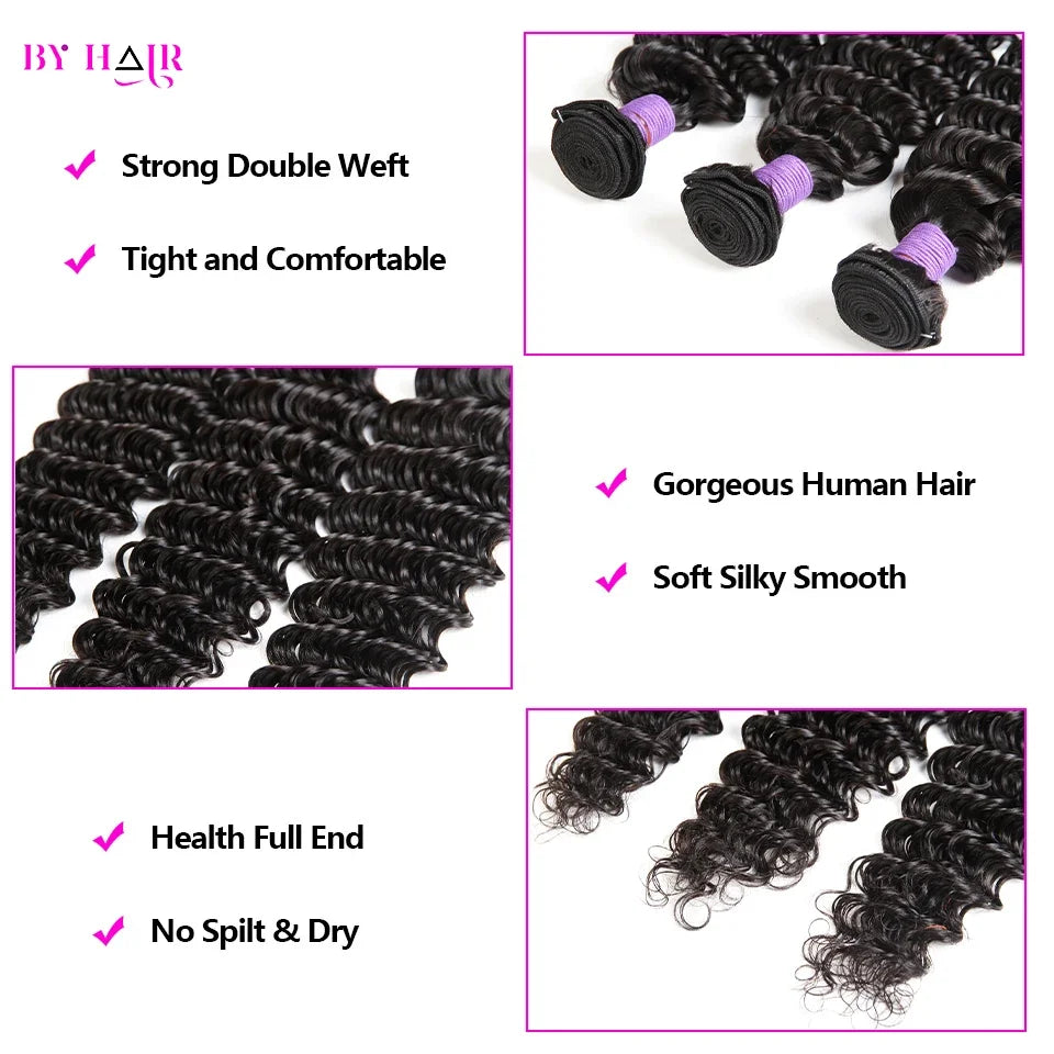 Deep Wave Human Hair Bundles For Women Brazilian Weaving 26 28 30 32Inch Virgin Hair Extensions Deep Wave Hair Bundles 1/3/4 Pcs