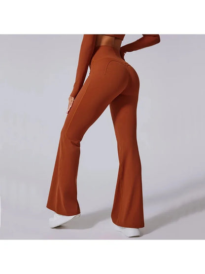 High Waist Flared Yoga Pants for Women Gym Fitness Running Training Sport  Brown Yoga Leggings Belly Control Wide Workout Pants