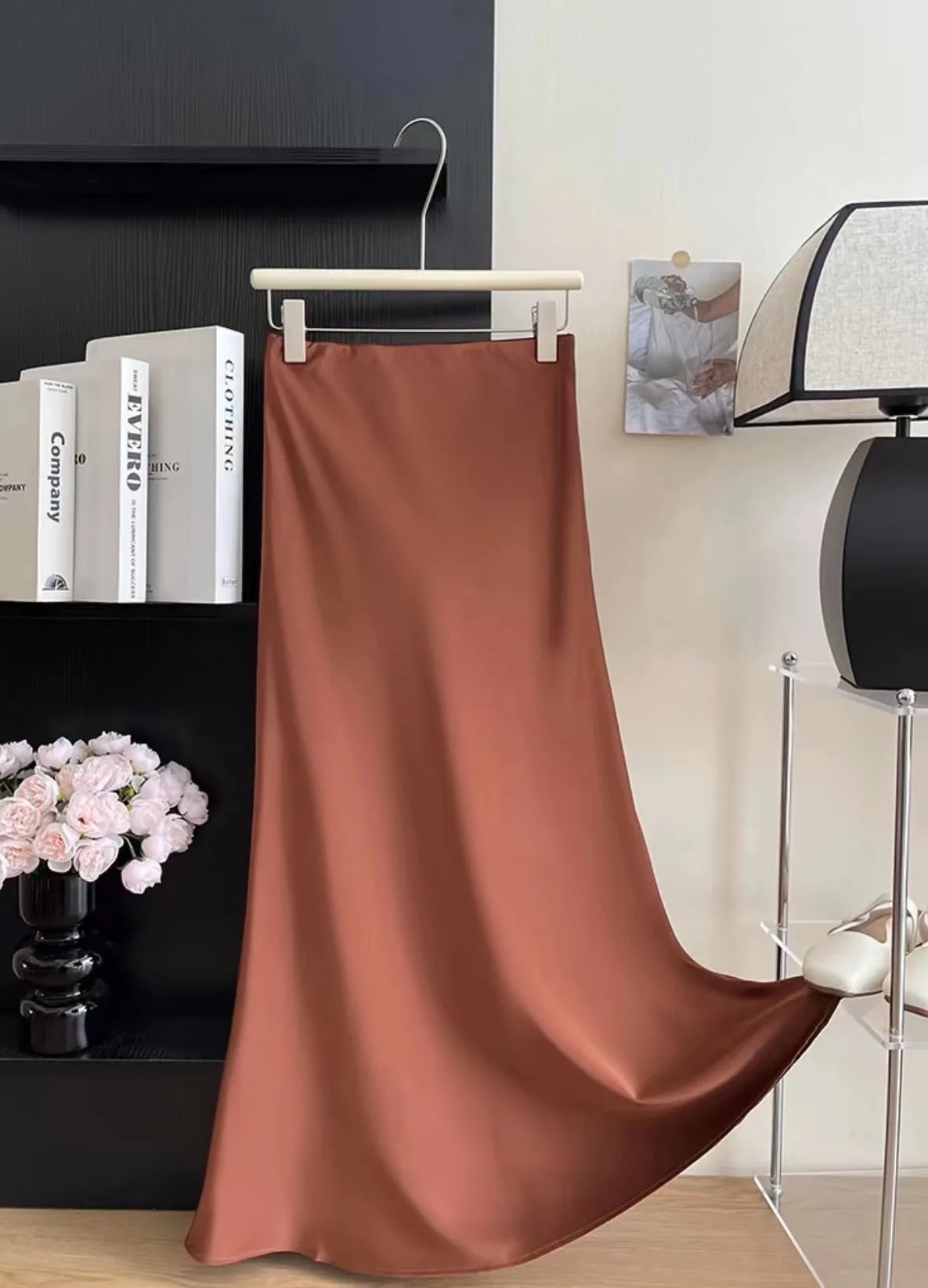 Long Skirts for Women High-waisted Thin Satin Acetate Silky Fishtail Skirt Korean Fashion Clothing Elegant Women's A-line Skirt