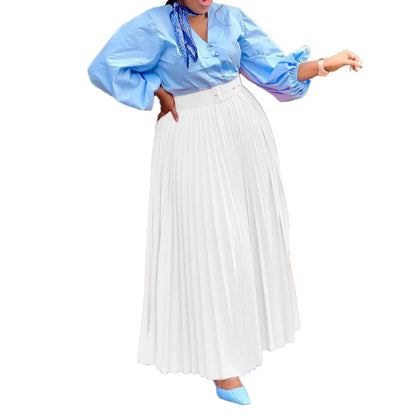 Elegant Pleated Skirts for Woman 2024 New High Waisted Belt Waisted Ankle Length Autumn Winter Wear Bottoms Skirts Clothes Hot