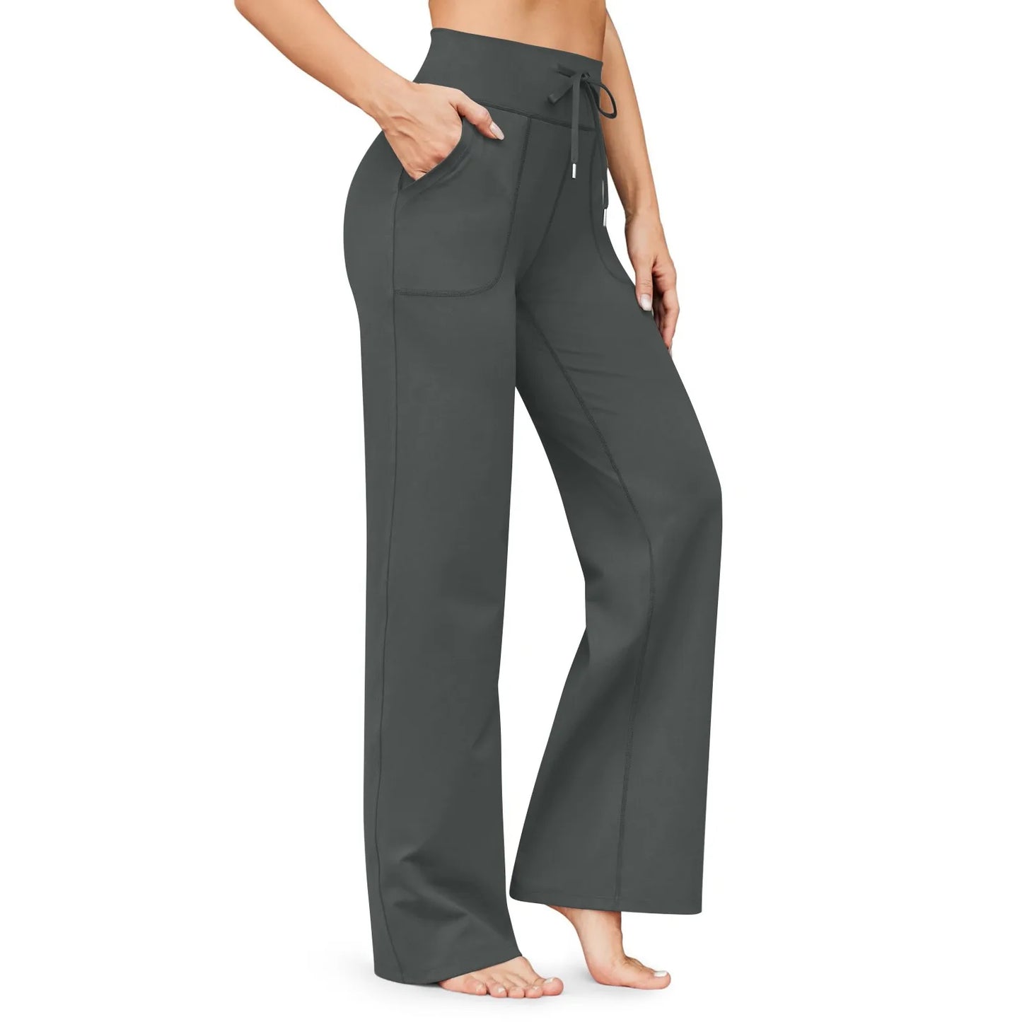 Wide Leg Yoga Pants For Women Solid Color High Waist Sweatpants With Pockets Stretch Comfy Workout Sports Trousers