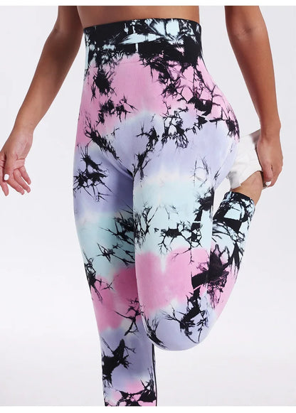 Yoga pants for women, tie dye graffiti seamless high waisted running, fitness, tight fitting leggings