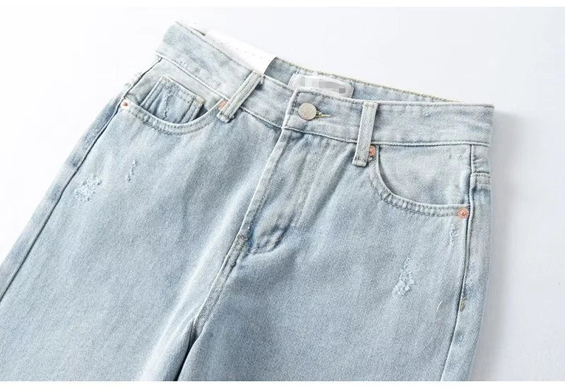 Blue Jeans Women High Waist 2025 Loose Casual Boyfriend Long Jeans For Work Ladies Simple Straight Leg Denim Pants For Women