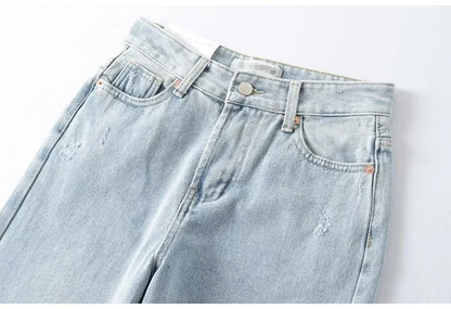 Blue Jeans Women High Waist 2025 Loose Casual Boyfriend Long Jeans For Work Ladies Simple Straight Leg Denim Pants For Women