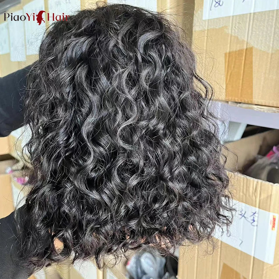 Glueless Wig Human Hair Water Wave Bob Wig Human Hair 14Inch Ready to Wear Curly Wave Wigs 200% Density 4X4 Lace Bob Top Quality